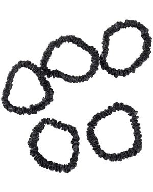 Soft Strokes Silk Pure Mulberry Silk Skinny Scrunchie Set Of Five - Black