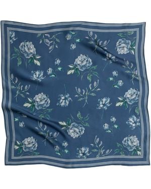 RainSisters Small Floral Print Natural Silk Scarf - Blue
