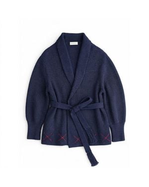 Ren Cordeza Hand Embroidered Knit Cardigan - Blue