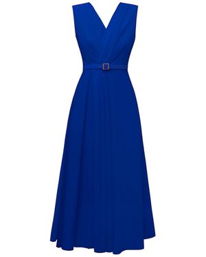 ALINA CERNĂTESCU Amavi Electric Drapped Midi Cocktail Dress With V-Neckline - Blue