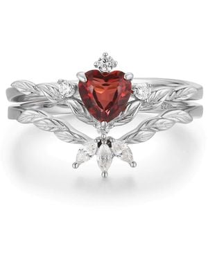 Azura Jewelry New York Flaming Heart Mozambique Garnet Vermeil Ring Set - White