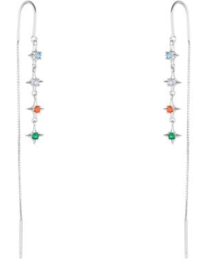 Spero London Multicolour Star Drop Sterling Chain Threader Earrings - White