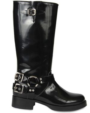 Urbnkicks Tall Biker Patent Boots - Black