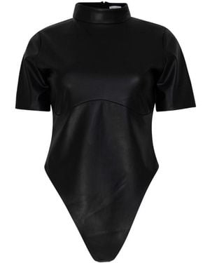 Circular Path High Neck Vegan Leather Bodysuit - Black