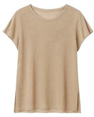 Conquista Short Sleeve Semi Sheer Top With Shoulder Slits - Natural