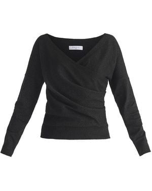 Paisie Knitted Wrap Top With Long Sleeves - Black