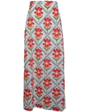 Manuela Cabrales Mendelii Block Print Maxi Skirt - Red