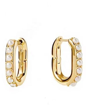 Nazzar Pearl Beaded U Hoop Earrings - Metallic