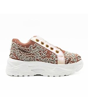 Rettrose Iska Luxury Soft Suede Handmade Embellished Trainers - Multicolour