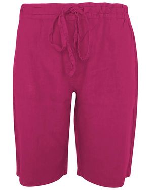Haris Cotton Solid Linen Shorts With Knot Waist And Slant Pocket Pomegranate - Purple