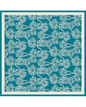 Artemis Muse Ivory Japanese Pine Needles Luxury Silk Scarf - Blue