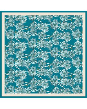 Artemis Muse Ivory Japanese Pine Needles Luxury Silk Scarf - Blue