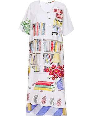 DHARA SHETH DUBAI Abode Artistic Bookshelf Cotton Kaftan Maxi Dress - White