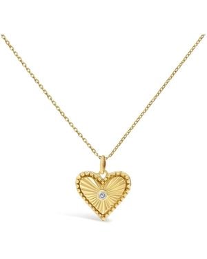 Haus of Brilliance 14K Diamond Accent Heart Fluted Medallion Pendant Necklace - Metallic