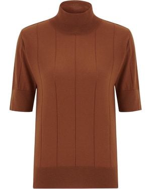 Peraluna Betty High Neck Short Sleeve Knitwear Fine Blouse - Brown