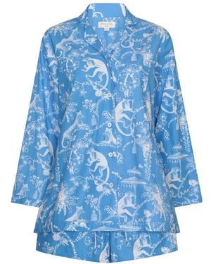 NoLoGo-chic Jungle Print Cotton Poplin Shorts Pj Set - Blue
