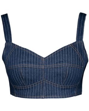 Ofuure Denim Pinstripe Serena Crop Top - Blue
