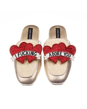 Laines London Neutrals Classic Mules With I Fucking Adore You Brooches - Red