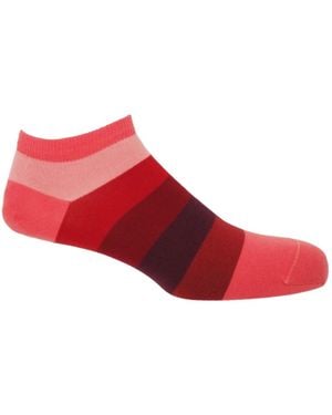 Peper Harow - Made in England Block Stripe Trainer Socks – Fire - Red