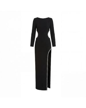 Mac Duggal Long Sleeve Crepe Gown With Embellished Cut Outs - Black