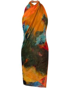 DHARA SHETH DUBAI Canvas & Chaos Abstract Print Halter-Style Sarong - Orange