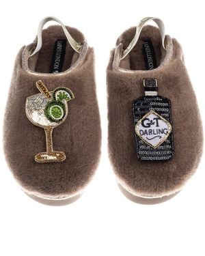 Laines London Neutrals Flatform Cloud Closed Toe Slippers With Botanical Gin & Glass Brooches - Brown