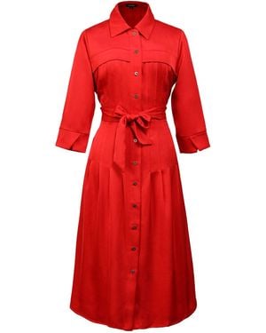 Smart and Joy Stitched Pleats Shirt-Dress - Red