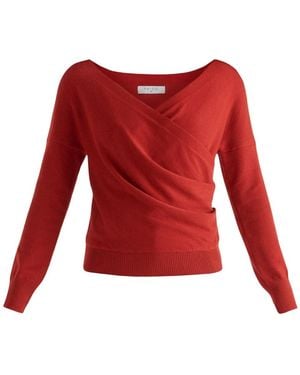 Paisie Knitted Wrap Top With Long Sleeves - Red