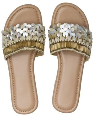 Pode Neutrals Mermaid Hand Embellished Slide Sandals - Multicolor