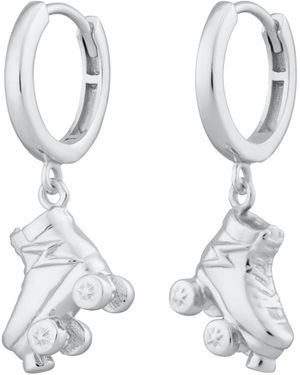 Lily Charmed Sterling Roller Skate Charm Hoop Earrings - White