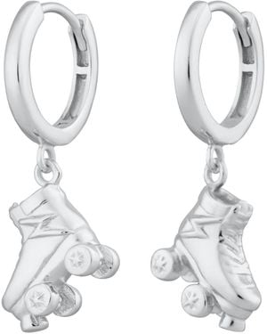 Lily Charmed Sterling Roller Skate Charm Hoop Earrings - White