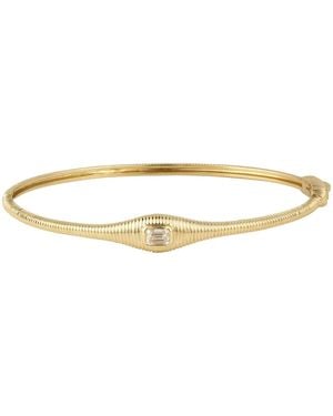 Artisan 14K Emerald Cut Diamond Ribbed Bangle Bracelet - Metallic