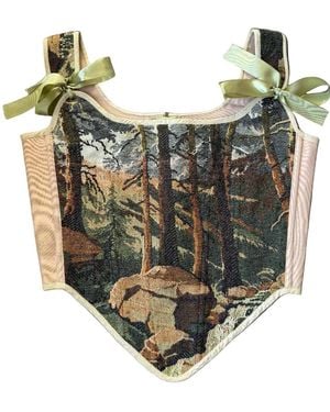 Stashe Pine Ridge Vintage Tapestry Lace-Up Corset Top - Green