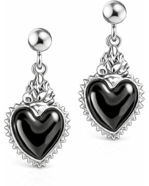 Unaloe Earrings With Heart Pendant– Sacred Heart Style, Handmade Jewellery, Elegant Earrings For - Black