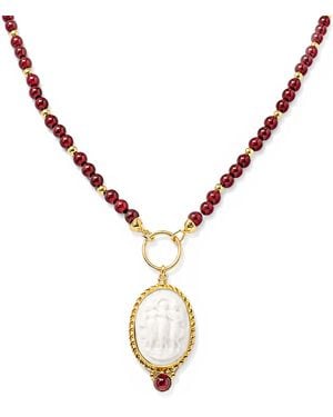 Vintouch Italy Le Grazie Cameo Necklace With Garnet - Metallic