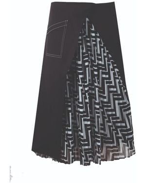 Mirimalist Zigzag Pleated Midi Skirt - Black