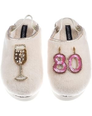 Laines London Neutrals Flatform Cloud Closed Toe Slippers With 80Th Birthday & Champagne Glass Brooches - Multicolour