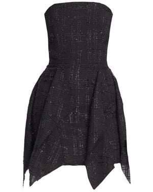 Mirimalist Strapless Shiny Tweed Dress - Black