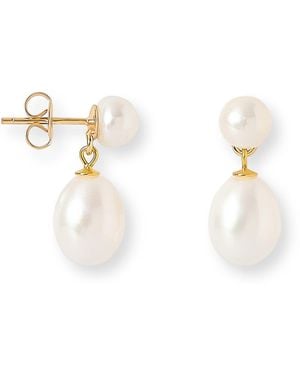 Pearls of the Orient Online Gratia Button Cultured Freshwater Pearl Studs On Plated With Teardrop Earrings - Metallic