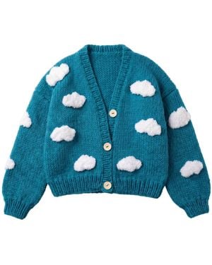 Ana Chic Cloud Motif Handmade Knitted Cardigan - Blue