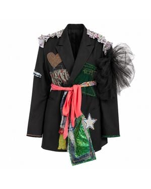 Miro Misljen Avant-Garde Patchwork Blazer – Upcycled Art Jacket - Black