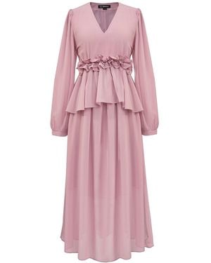 Smart and Joy Long Ruffle Chiffon Dress - Pink