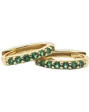 Sophelia Emerald May Birthstone Small Huggie Hoop Earrings - Green