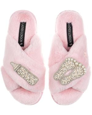 Laines London Classic Laines Slippers With Pearl New Baby Brooches - Pink