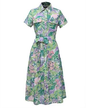 Smart and Joy Tropical Print Midi Shirt Dress - Green