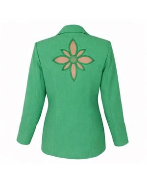 Lalipop Design Tailored Blazer Jacket With Embroidery & Lazer Cut Details - Green