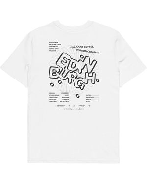 Anchor and Crew Gustatory Edinburgh Coffee Scene Organic Cotton Embroidered T-Shirt - White