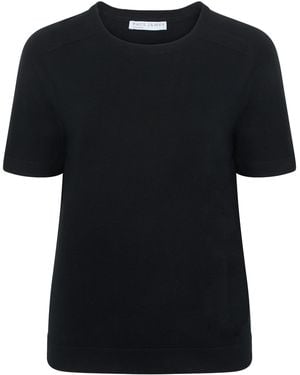 Paul James Knitwear Ultra Fine Cotton Cassie Saddle Shoulder Knitted T-Shirt - Black
