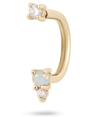 Zohreh Neutrals Opal & Diamond U Bar Earring 14K - Metallic