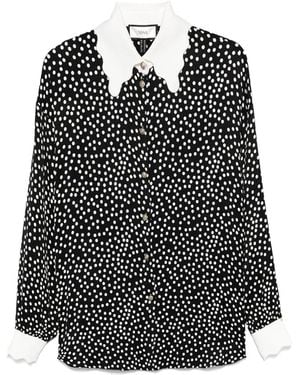 Nissa Printed Polka-Dots Viscose Shirt - Black